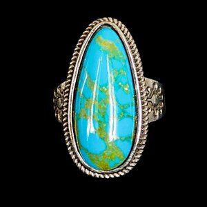 Vintage Sterling Silver & Turquoise Statement Ring Size US 11 Southwestern Boho